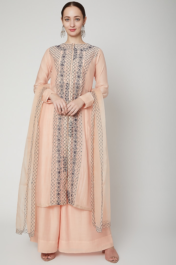 Blush Pink Embroidered Jacket Set by Aksh at Pernia's Pop Up Shop