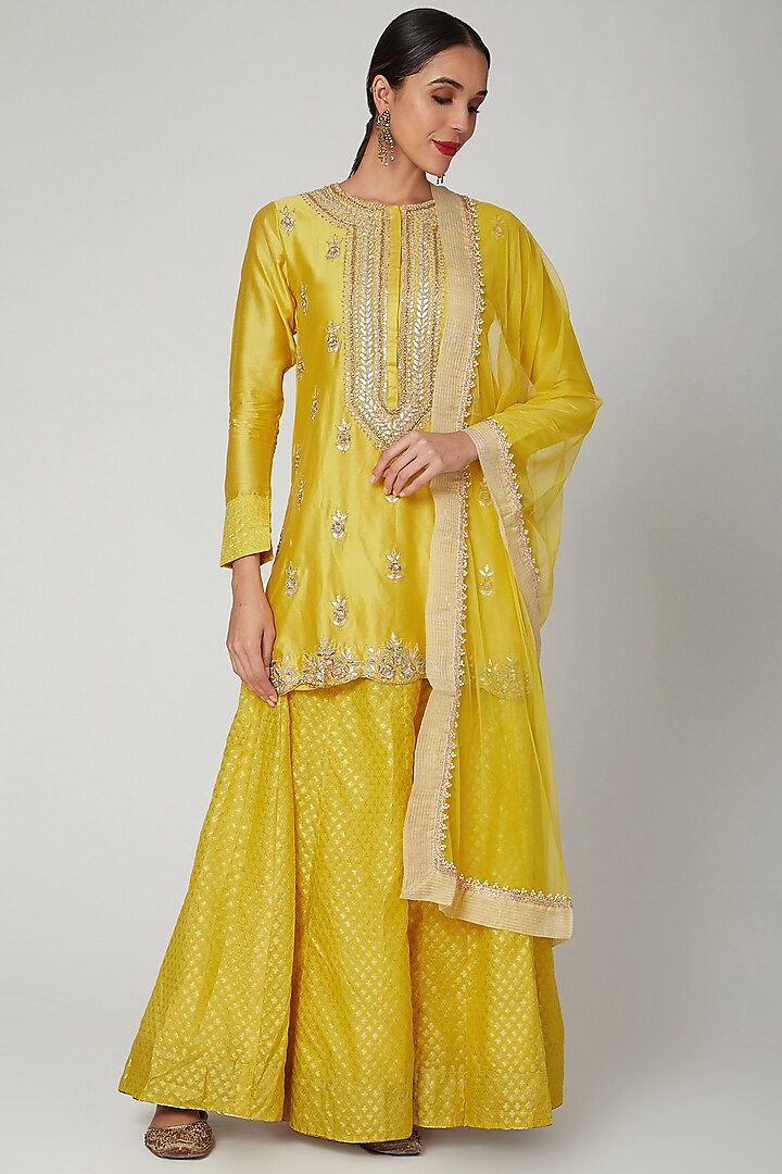 Yellow Embroidered Lehenga Set by Aksh