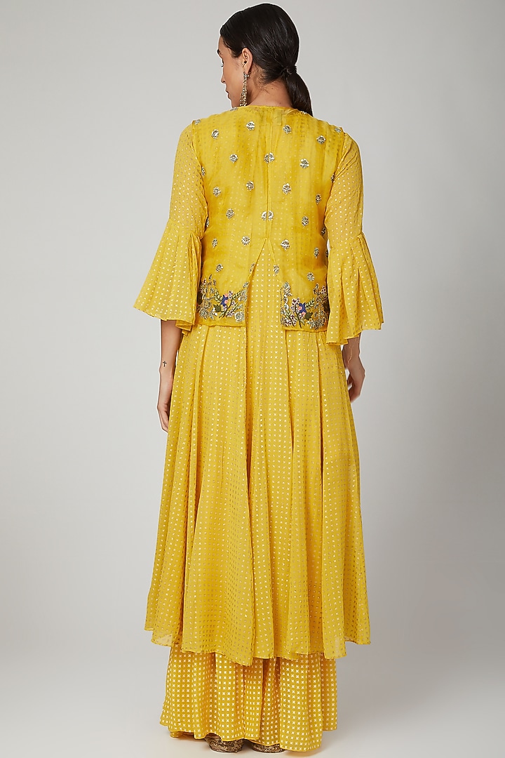 Yellow Embroidered Party Wear Sharara Set by Aksh at Pernia's Pop Up Shop