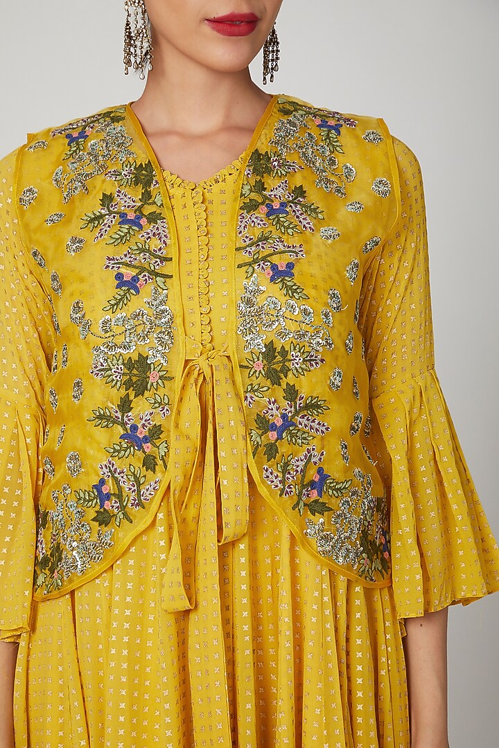 Yellow Embroidered Party Wear Sharara Set by Aksh at Pernia's Pop Up Shop