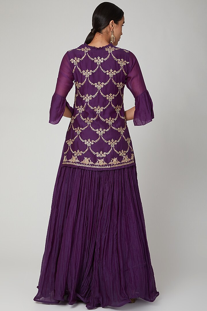 Wine Habutai Silk Crushed Lehenga Set by Aksh at Pernia's Pop Up Shop