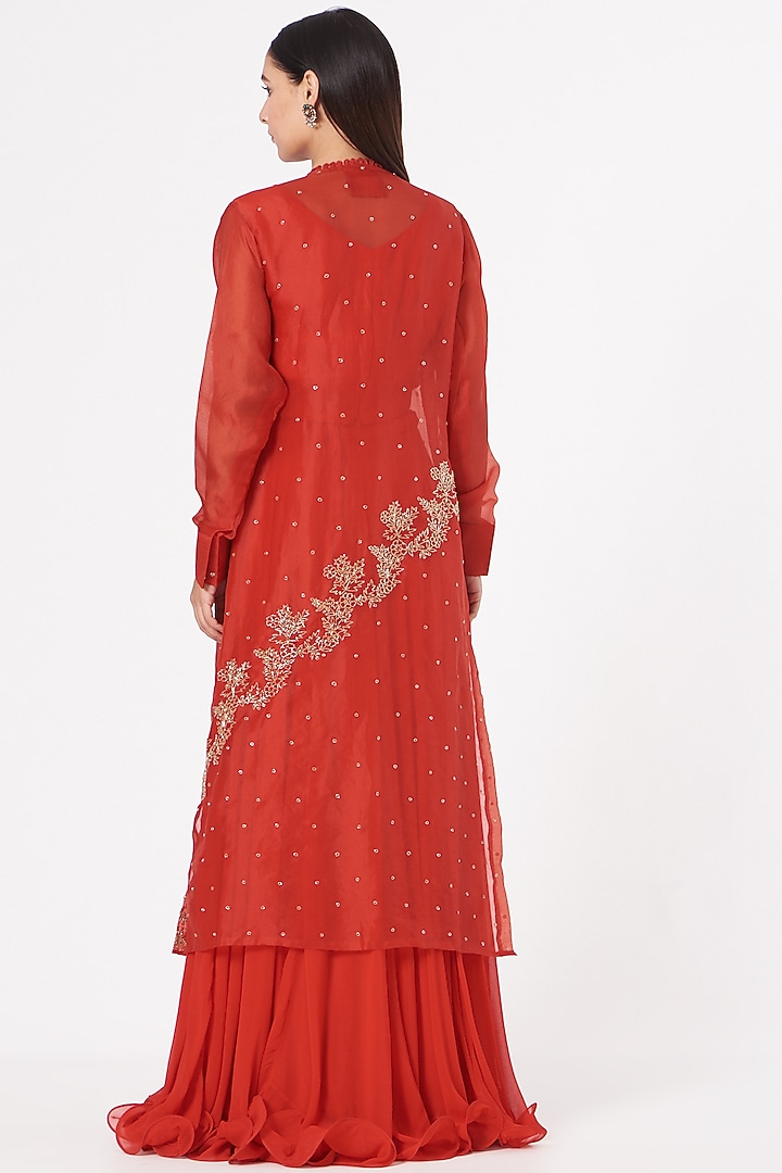 Cadmium Red Georgette Skirt Set by Aksh at Pernia's Pop Up Shop