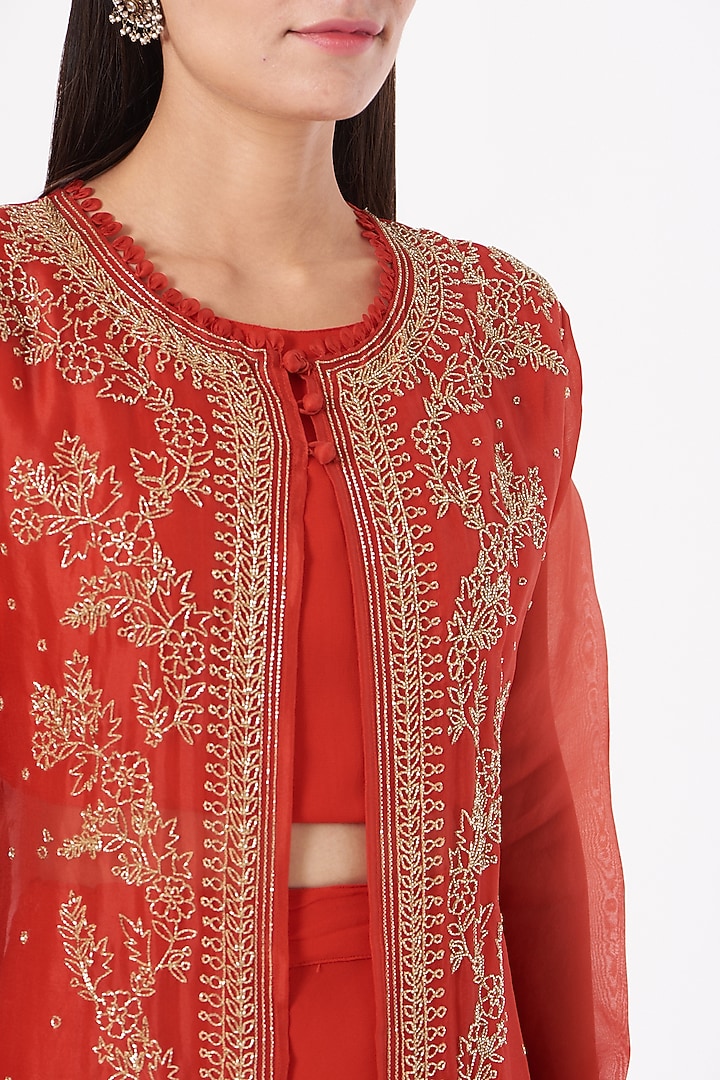 Cadmium Red Georgette Skirt Set by Aksh at Pernia's Pop Up Shop