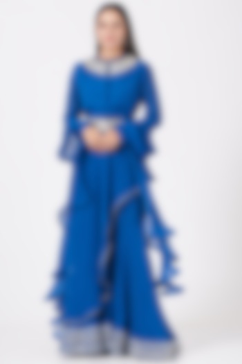 Blue Chiffon Gharara Set by Aksh at Pernia's Pop Up Shop