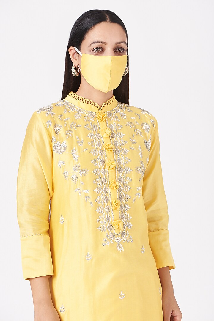 Yellow Embroidered Kurta Set by Aksh at Pernia's Pop Up Shop