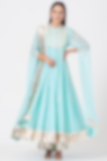 Aqua Chiffon Anarkali Set by Aksh at Pernia's Pop Up Shop