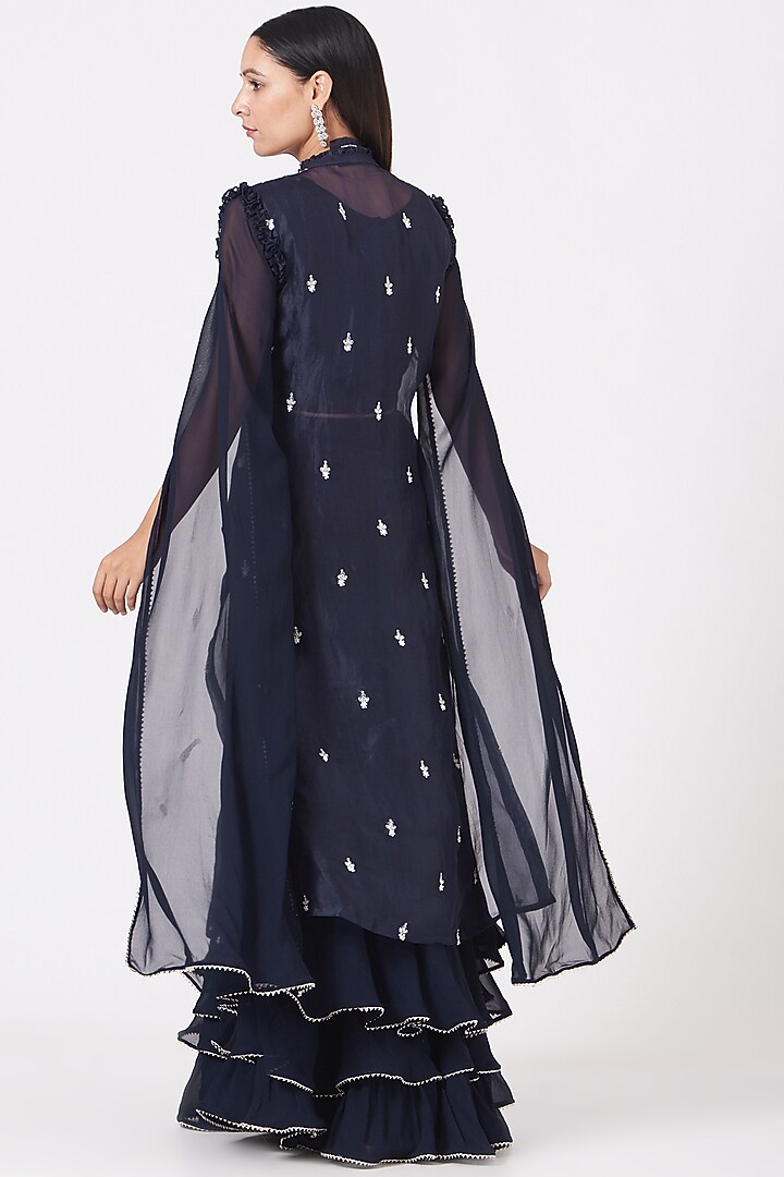 Navy Blue Organza Kurta Set by Aksh at Pernia's Pop Up Shop