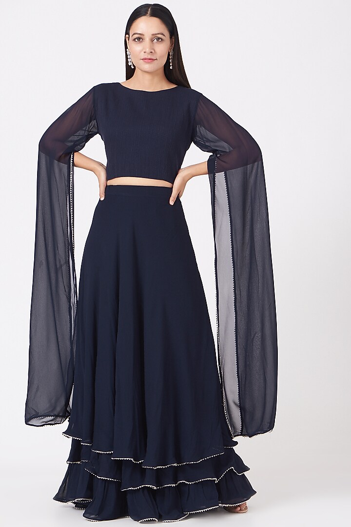 Navy Blue Organza Kurta Set by Aksh at Pernia's Pop Up Shop