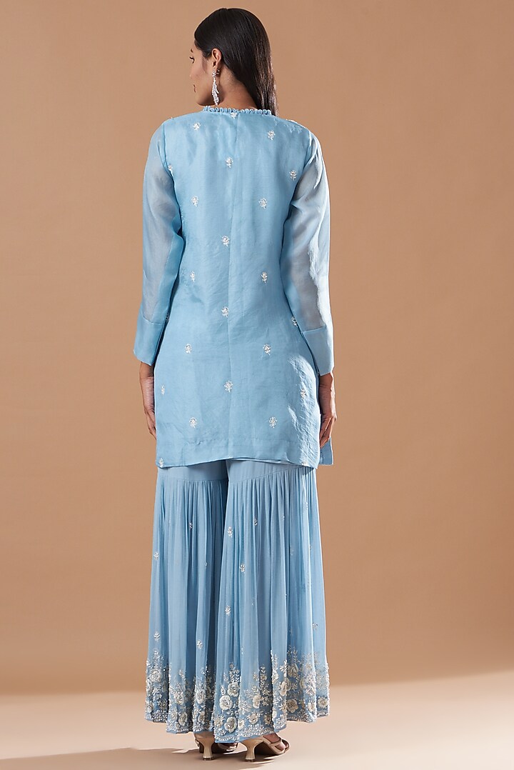 Powder Blue Embroidered Party Wear Sharara Set by Aksh at Pernia's Pop Up Shop