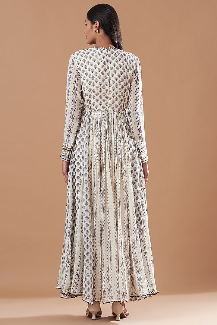 White Printed Party Wear Anarkali Set by Aksh at Pernia's Pop Up Shop