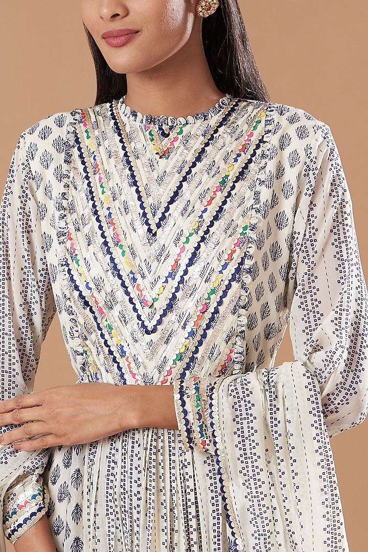 White Printed Party Wear Anarkali Set by Aksh at Pernia's Pop Up Shop