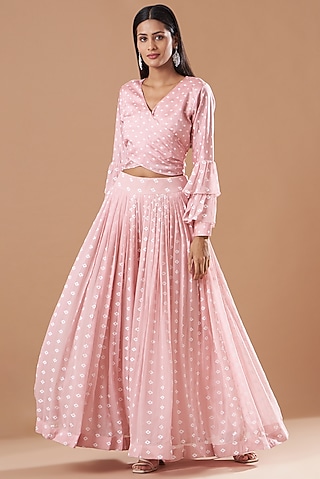 Blush Pink Georgette Pleated Pant Set by Aksh