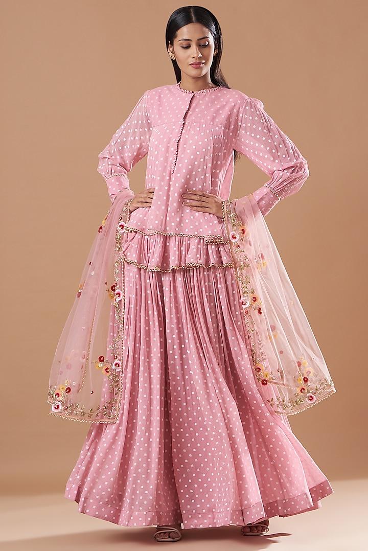 Blush Pink Embroidered Sharara Set by Aksh