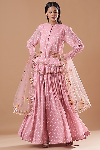Blush Pink Embroidered Sharara Set by Aksh
