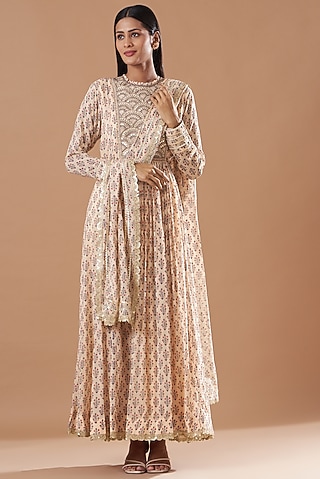 Blush Pink Printed Anarkali Set by Aksh