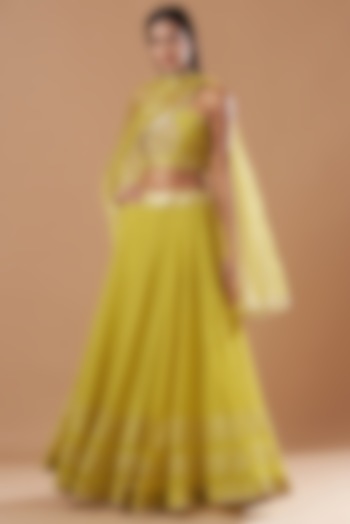 Mustard Embroidered Skirt Set by Aksh