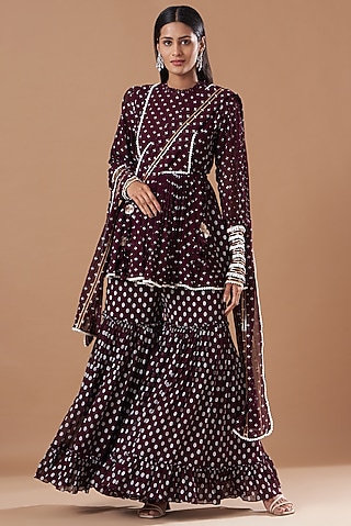 Maroon Georgette Gharara Set by Aksh
