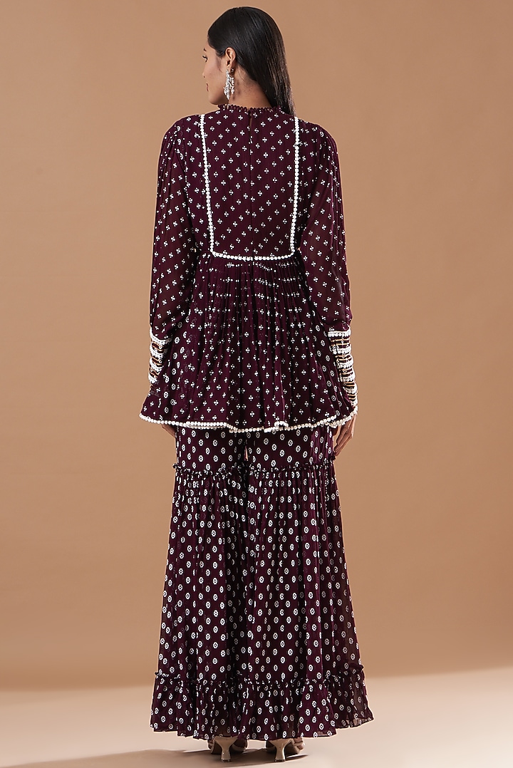 Maroon Georgette Gharara Set by Aksh at Pernia's Pop Up Shop