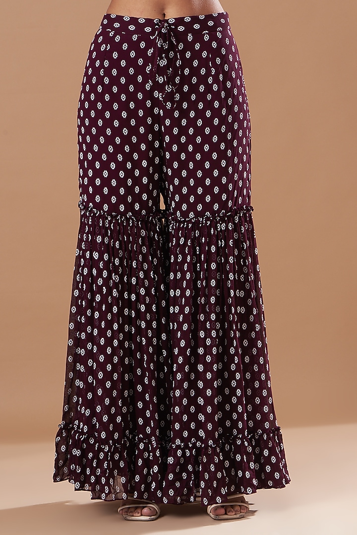Maroon Georgette Gharara Set by Aksh at Pernia's Pop Up Shop