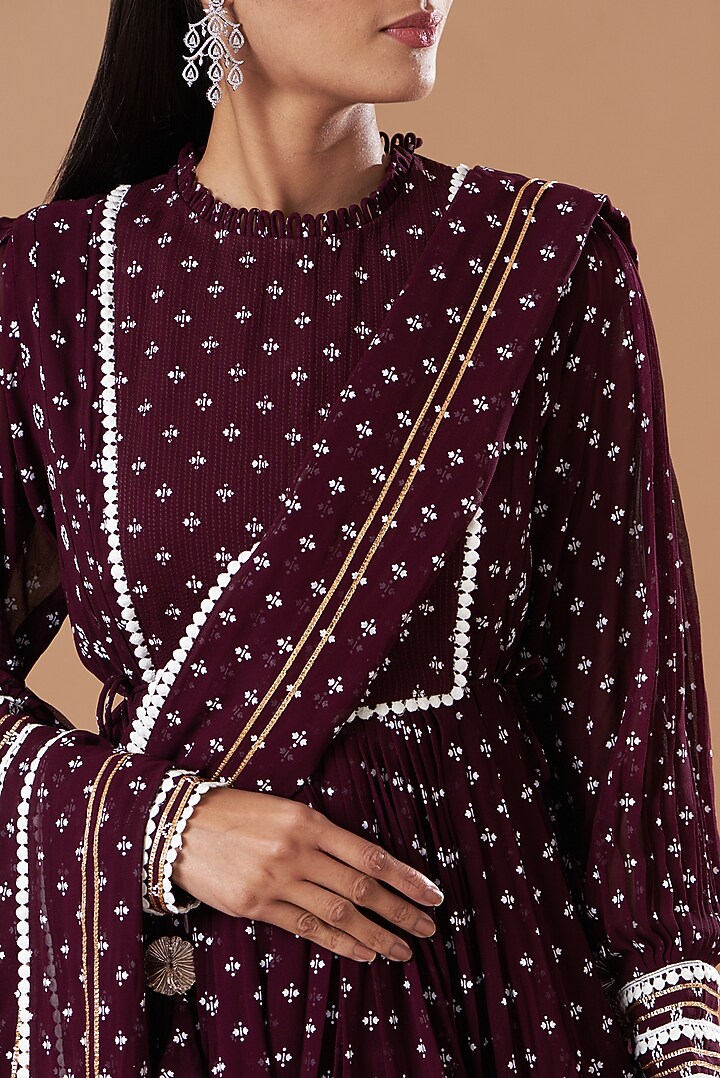 Maroon Georgette Gharara Set by Aksh at Pernia's Pop Up Shop