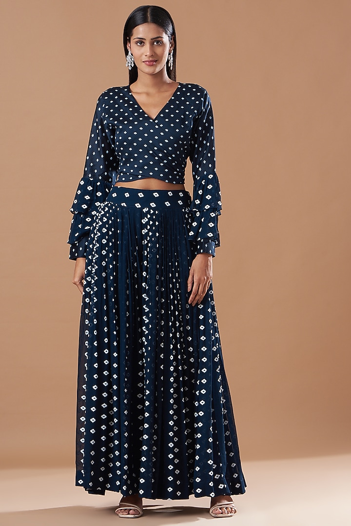 Peacock Blue Printed Pleated Pant Set by Aksh