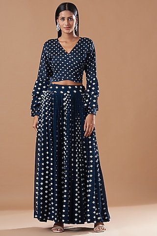 Peacock Blue Printed Pleated Pant Set by Aksh