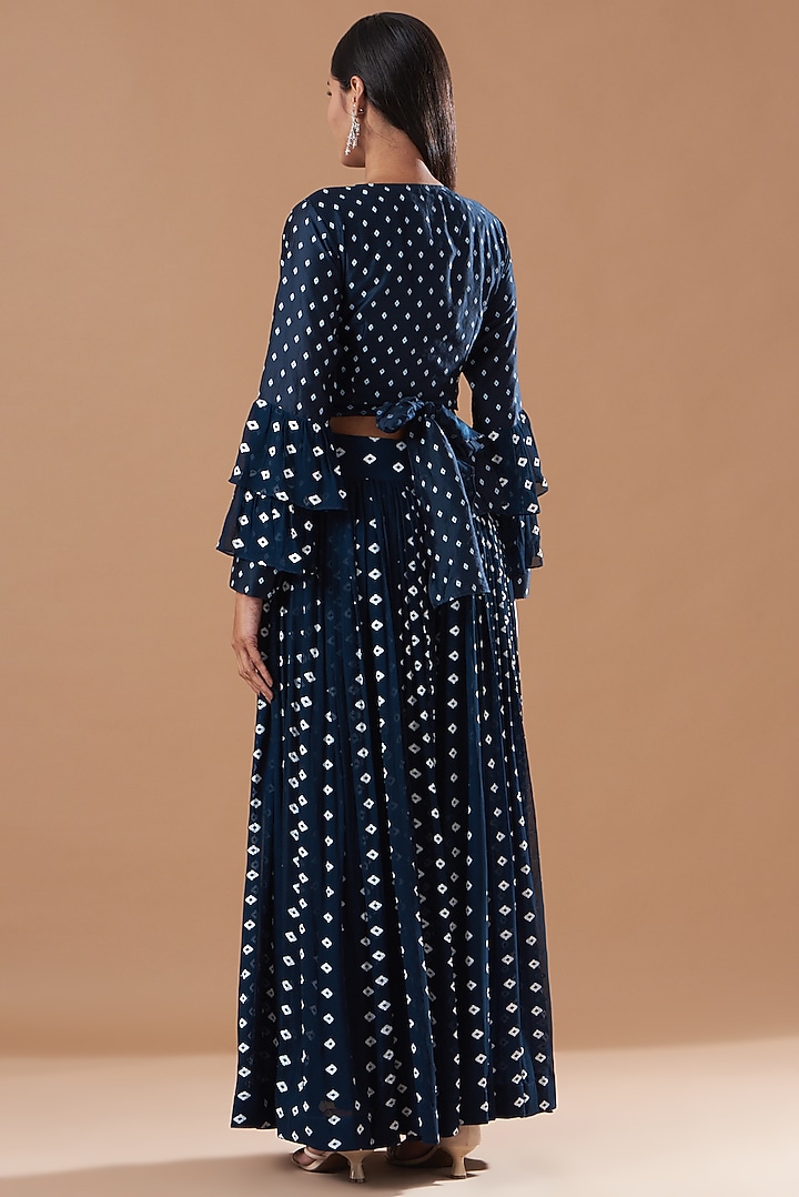 Peacock Blue Printed Pleated Pant Set by Aksh at Pernia's Pop Up Shop