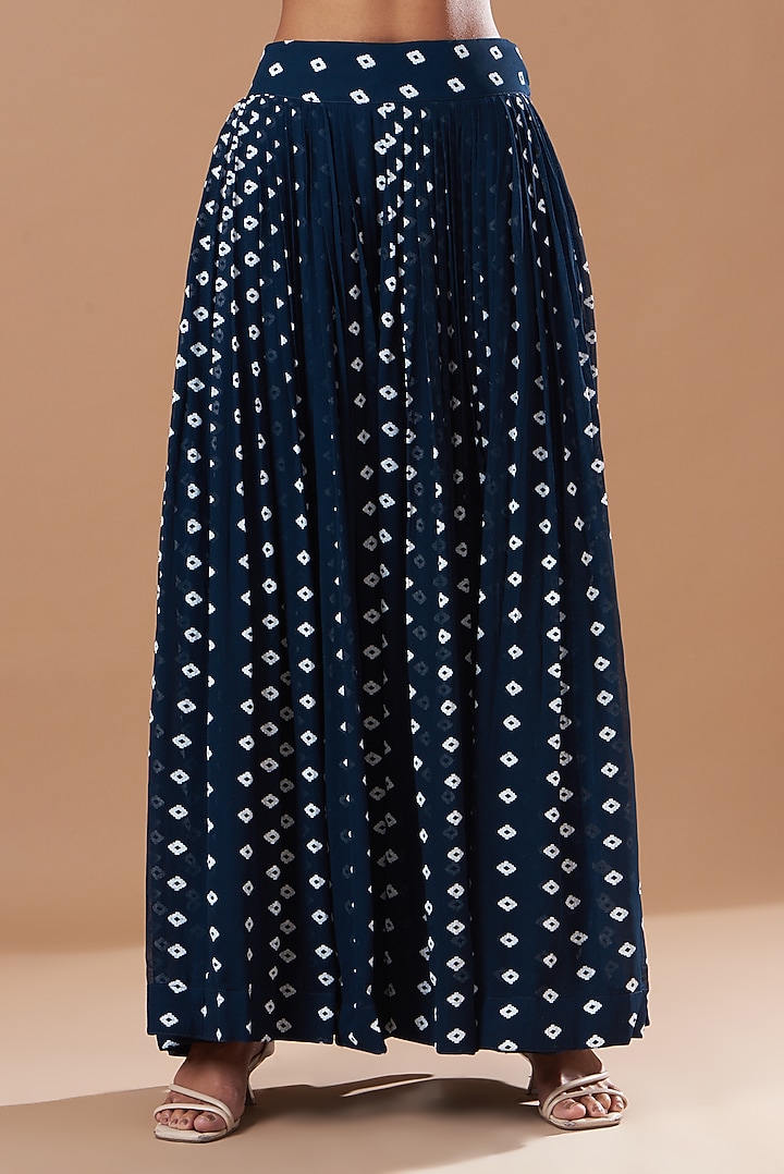 Peacock Blue Printed Pleated Pant Set by Aksh at Pernia's Pop Up Shop