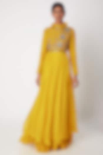 Mustard Yellow Embroidered Anarkali by Aksh