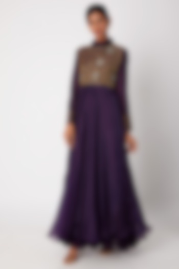 Purple Embroidered Layered Anarkali by Aksh