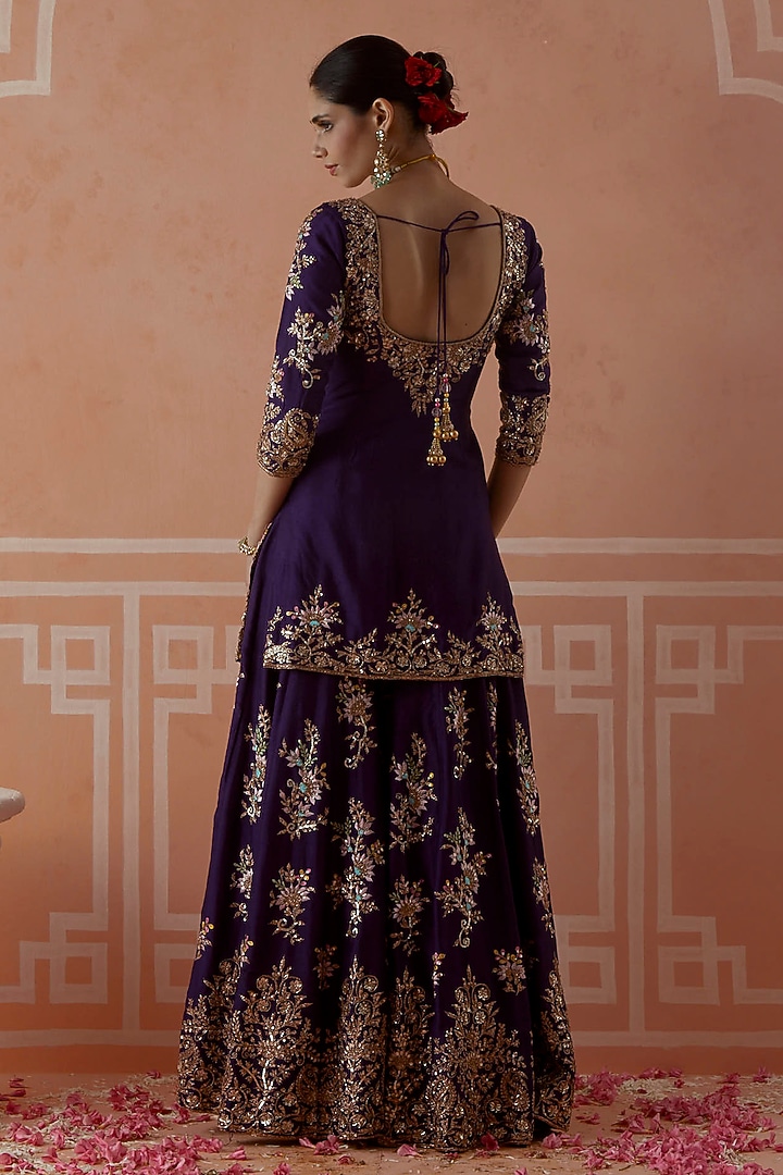 Purple Silk Embellished Wedding Sharara Set by Akilah at Pernia's Pop Up Shop