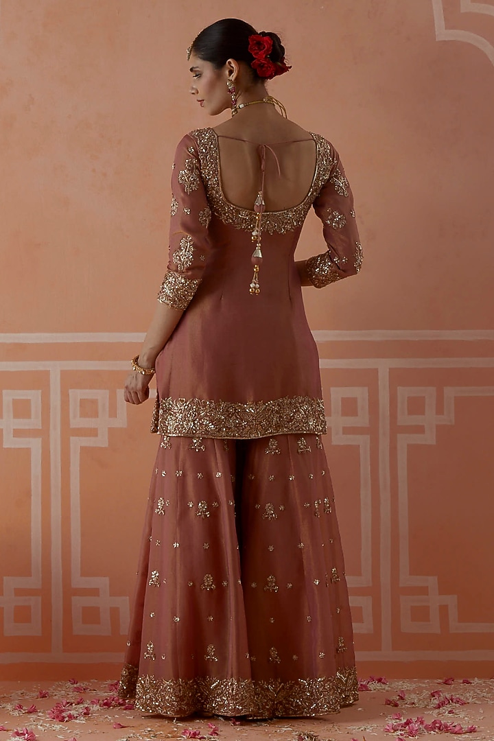 Dusty Rose Tissue Badla & Nakshi Embroidered Gharara Set by Akilah at Pernia's Pop Up Shop