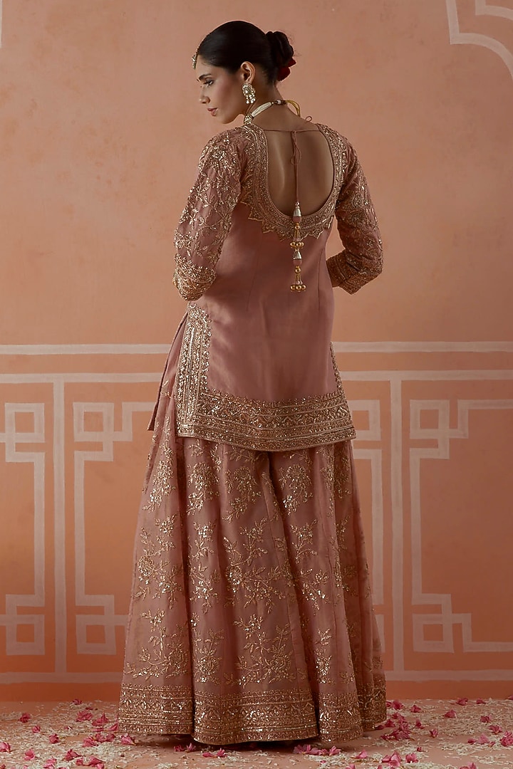 Light Peach Tissue Zardosi Wedding Sharara Set by Akilah at Pernia's Pop Up Shop