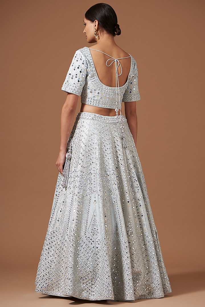 Sky Blue Dupion Silk Embroidered Wedding Lehenga Set by AKSHAT JAIN at Pernia's Pop Up Shop