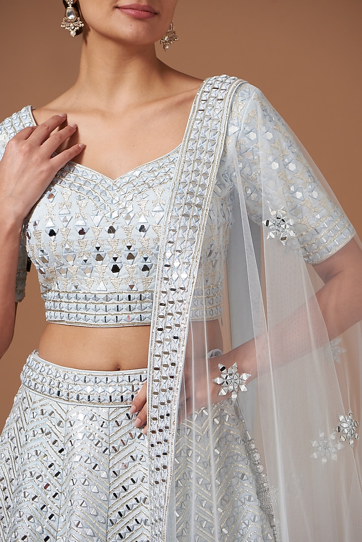 Sky Blue Dupion Silk Embroidered Wedding Lehenga Set by AKSHAT JAIN at Pernia's Pop Up Shop