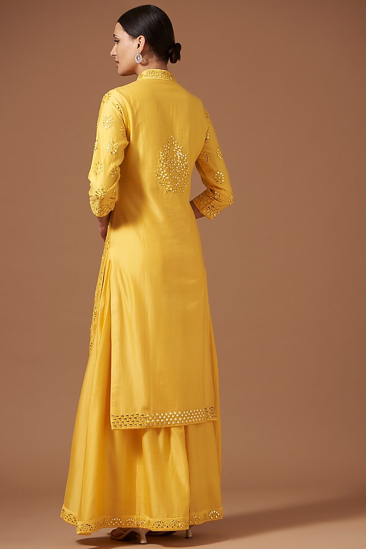 Yellow Chanderi Embroidered Kurta Set by AKSHAT JAIN at Pernia's Pop Up Shop