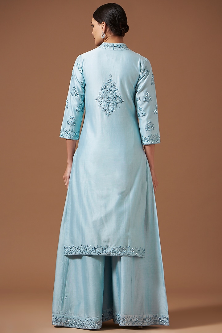 Sky Blue Chanderi Embroidered Kurta Set by AKSHAT JAIN at Pernia's Pop Up Shop