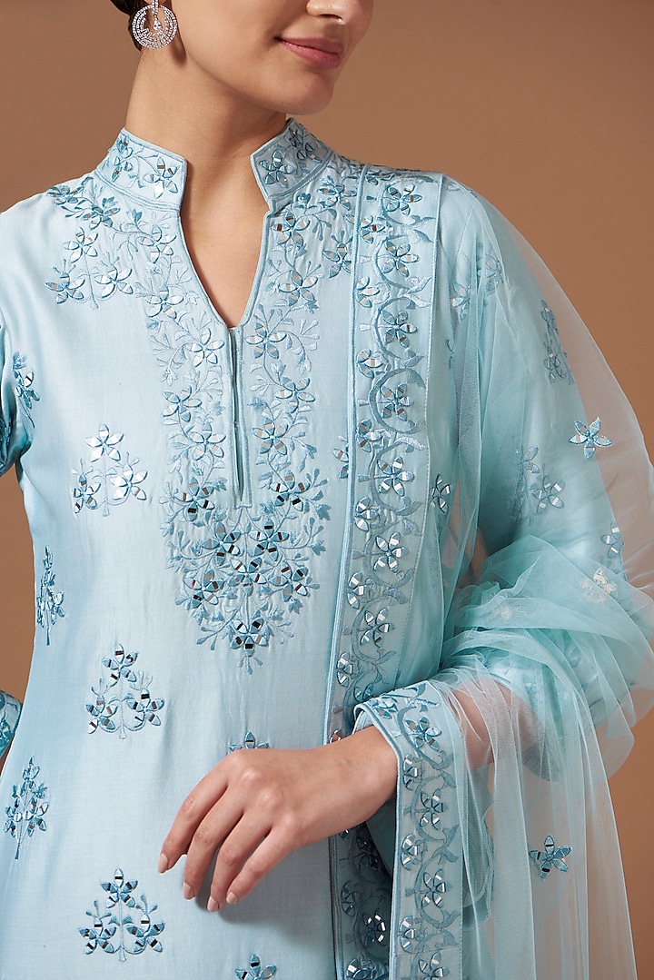 Sky Blue Chanderi Embroidered Kurta Set by AKSHAT JAIN at Pernia's Pop Up Shop