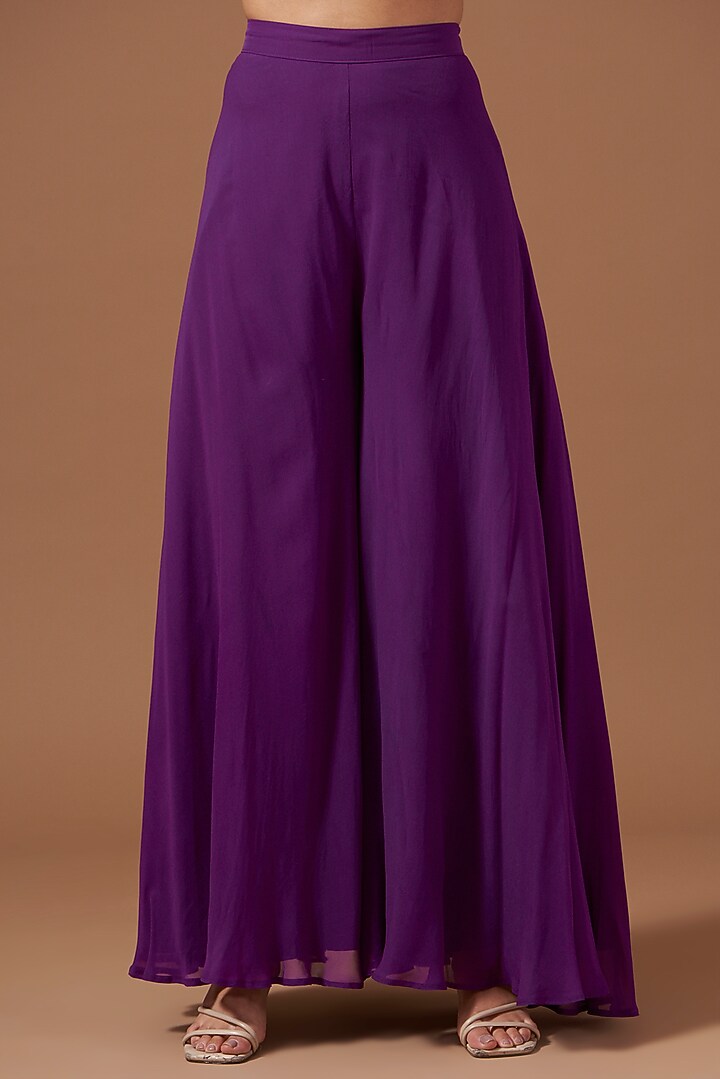 Dark Purple Chanderi Embroidered Peplum Kurta Set by AKSHAT JAIN at Pernia's Pop Up Shop