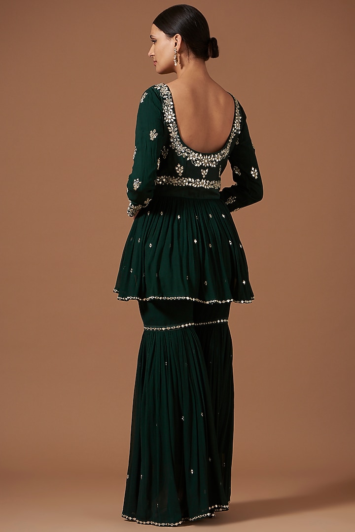 Bottle Green Georgette Wedding Sharara Set by AKSHAT JAIN at Pernia's Pop Up Shop