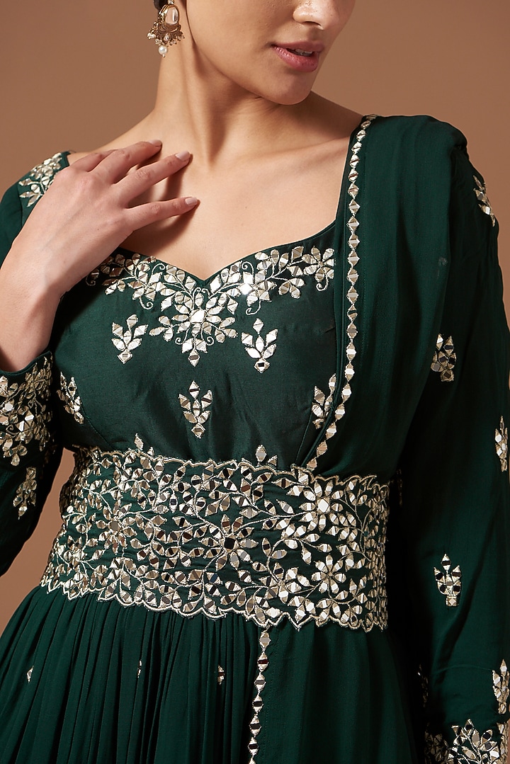 Bottle Green Georgette Wedding Sharara Set by AKSHAT JAIN at Pernia's Pop Up Shop