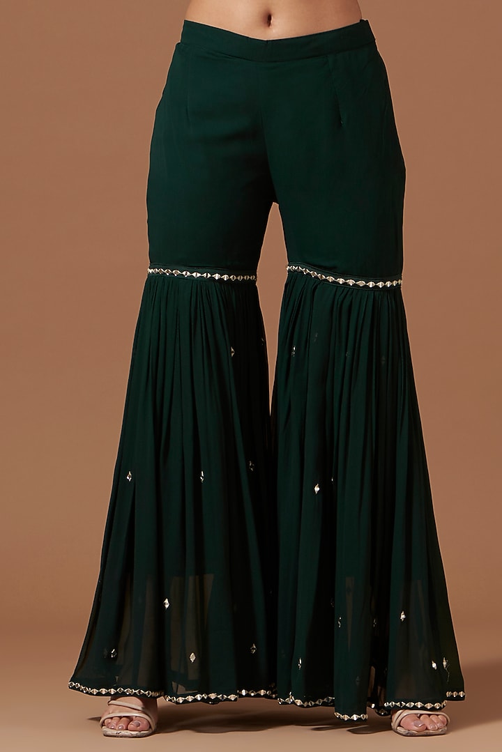 Bottle Green Georgette Wedding Sharara Set by AKSHAT JAIN at Pernia's Pop Up Shop