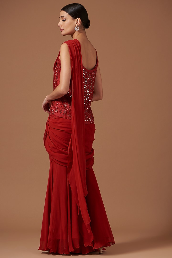 Red Georgette Wedding Sharara Set by AKSHAT JAIN at Pernia's Pop Up Shop