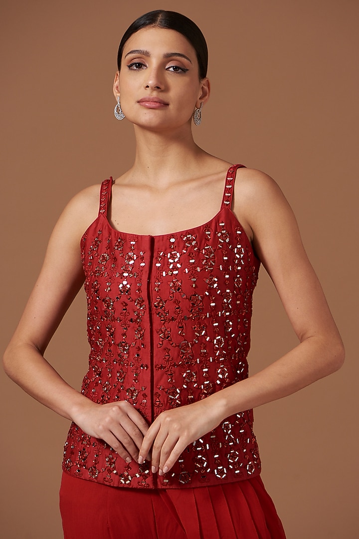 Red Georgette Wedding Sharara Set by AKSHAT JAIN at Pernia's Pop Up Shop