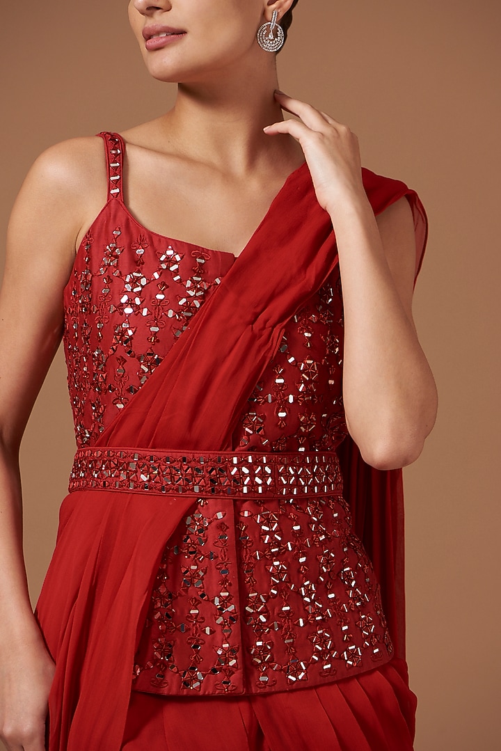 Red Georgette Wedding Sharara Set by AKSHAT JAIN at Pernia's Pop Up Shop