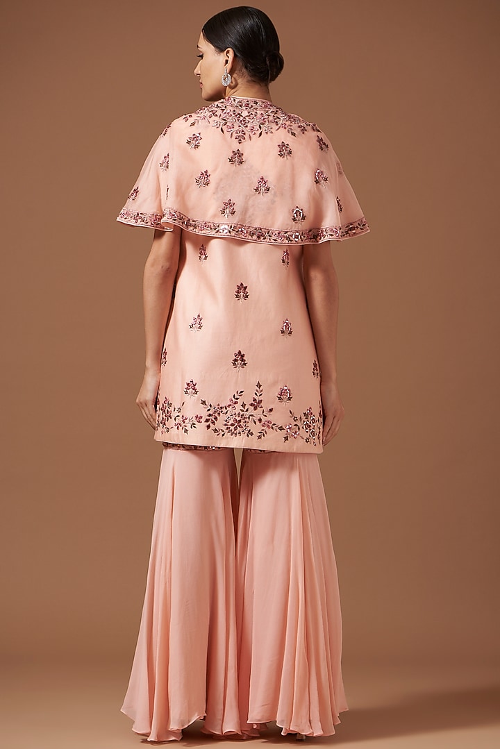 Dark Peach Georgette Wedding Sharara Set by AKSHAT JAIN at Pernia's Pop Up Shop