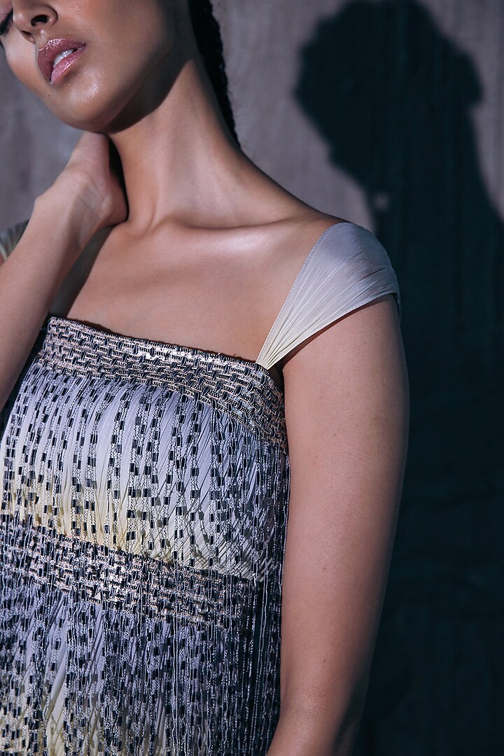 Lemon Yellow & Grey Embroidered Cocktail Dress by Akhl at Pernia's Pop Up Shop