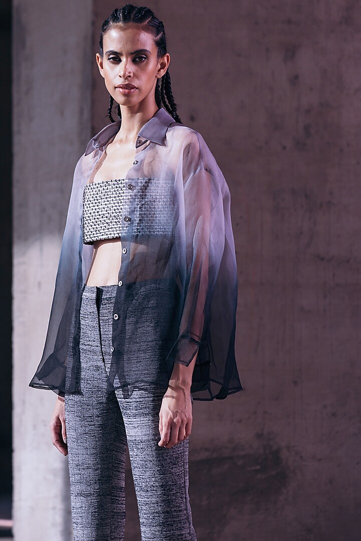 Grey Gradient Dyed Shirt by Akhl at Pernia's Pop Up Shop