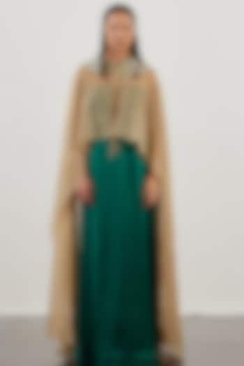 Green Lurex Tulle Embroidered Jacket Dress by AKHL