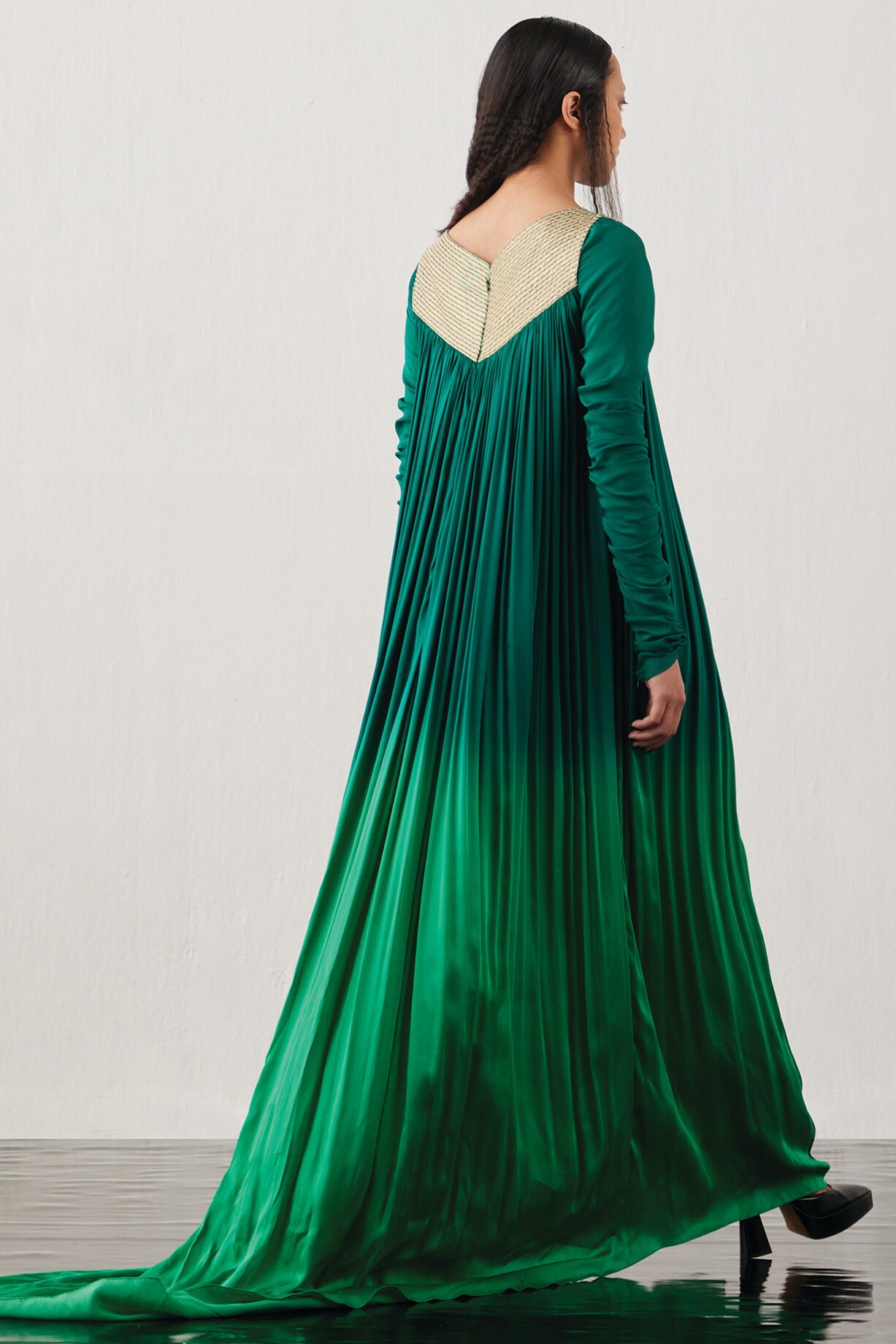 Green Satin Ombre Ruched Dress by AKHL at Pernia's Pop Up Shop 2026